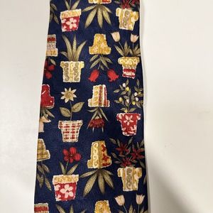 Umbria Tie Rack Navy Blue/Multicolor Floral Print 100% Silk Men's Neck Tie